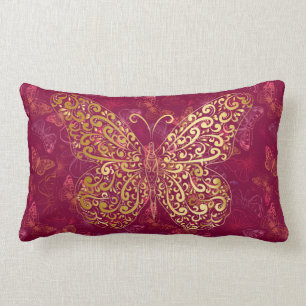 Coussin Rectangle Bouillon d'or fleurit sur l'Accent Magenta Bourgog