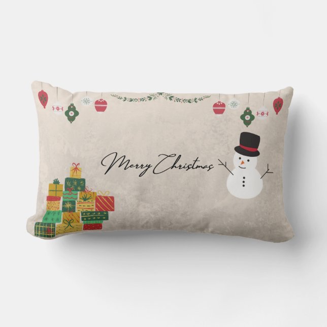 Coussin Rectangle Boule blanche et bleu neige Joyeux Noël (Recto)