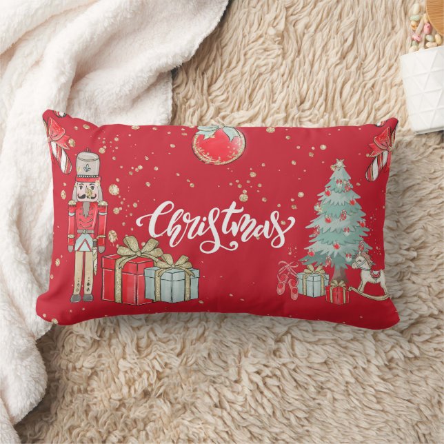 Coussin Rectangle Boule blanche et bleu neige Joyeux Noël (Couverture)