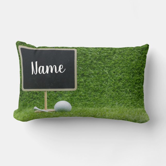Coussin Rectangle Boule de golf avec tableau noir vierge sur herbe v (Recto)