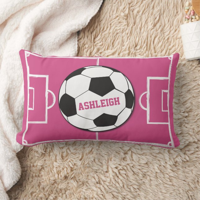 Coussin Rectangle Boule de soccer personnalisée et rose de champ (Couverture)