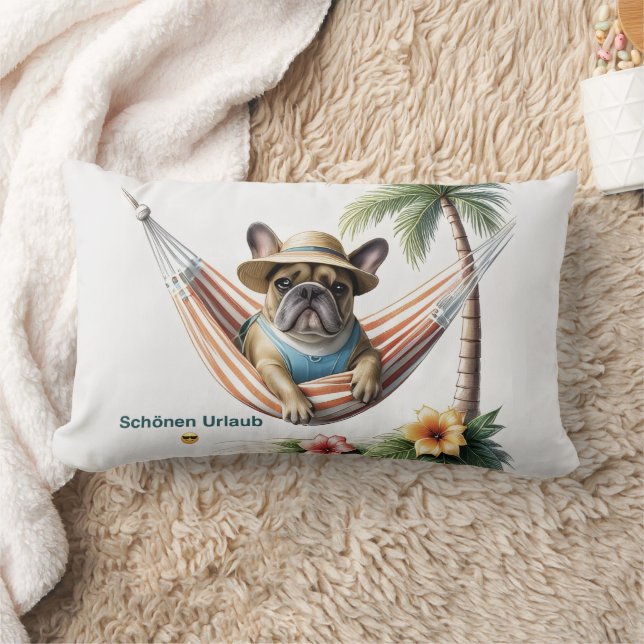 Coussin Rectangle Bouledogue français Palme Plage Bouledogue françai (Couverture)