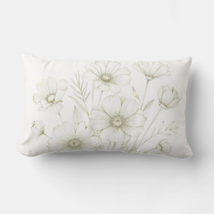 Coussin Rectangle Bouquet de Cosmos Délicat Ligne d'Art Grâce