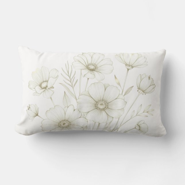Coussin Rectangle Bouquet de Cosmos Délicat Ligne d'Art Grâce (Recto)