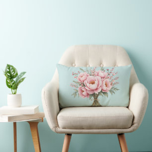 Coussin Rectangle Bouquet de fleurs de pivoine rose joli