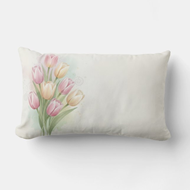 Coussin Rectangle Bouquet de fleurs de tulipes roses et jaunes (Recto)