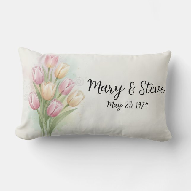 Coussin Rectangle Bouquet de fleurs de tulipes roses et jaunes pour  (Recto)