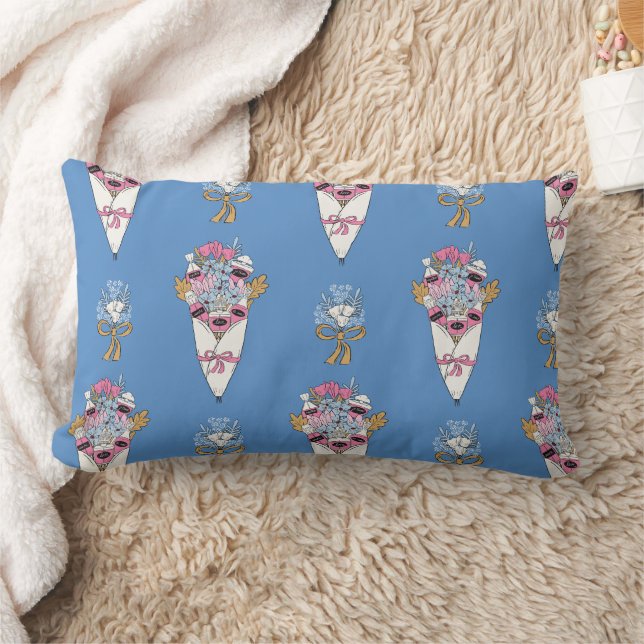 Coussin Rectangle Bouquet de fleurs et de parfums sur fond bleu (Couverture)