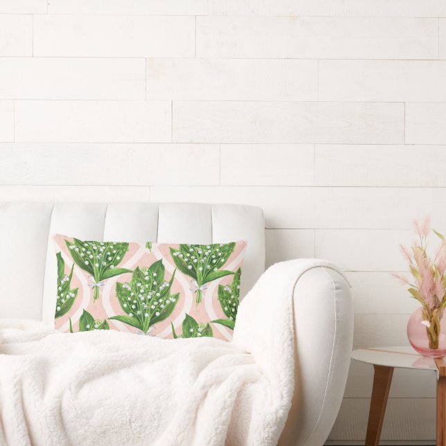 Coussin Rectangle Bouquet de lys de la vallée fleurs sur rose (Canapé)