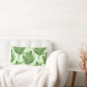 Coussin Rectangle Bouquet de lys de la vallée fleurs sur vert
