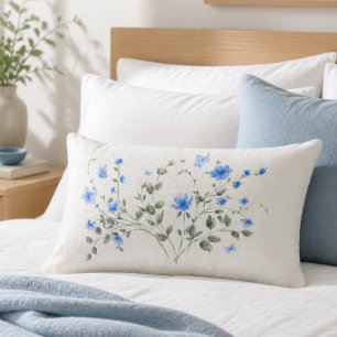 Coussin Rectangle Bouquet floral bleu et aquarelle de papillon