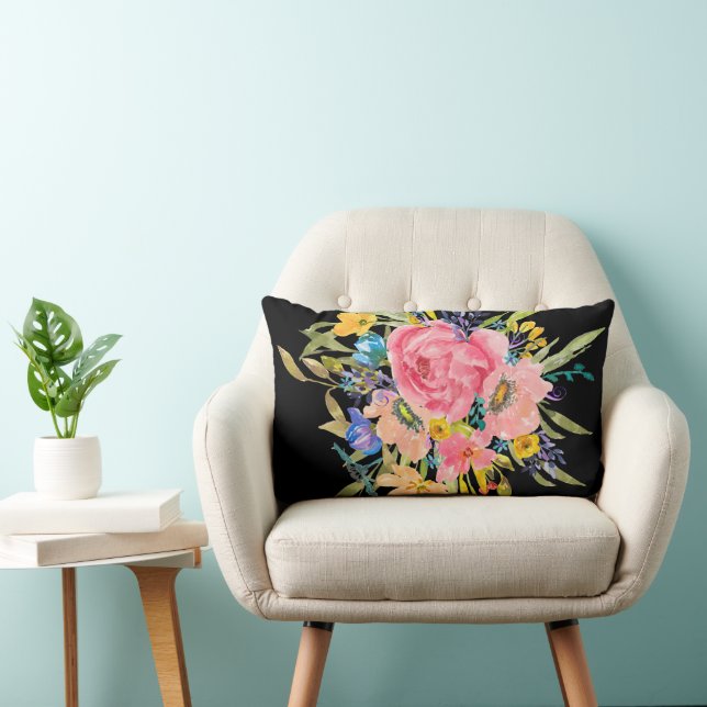Coussin Rectangle Bouquet Rose d'aquarelle (Chaise)