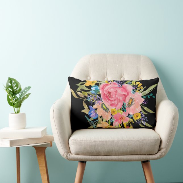 Coussin Rectangle Bouquet Rose d'aquarelle (Chaise)
