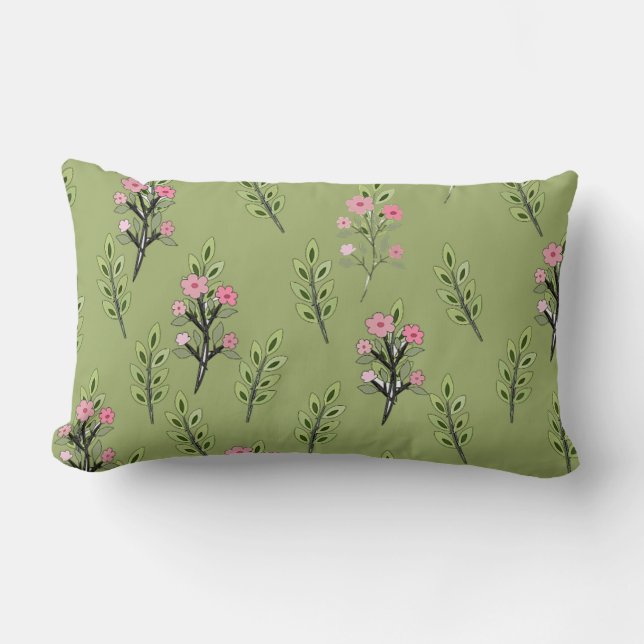 Coussin Rectangle Bouquets roses vert olive  (Recto)