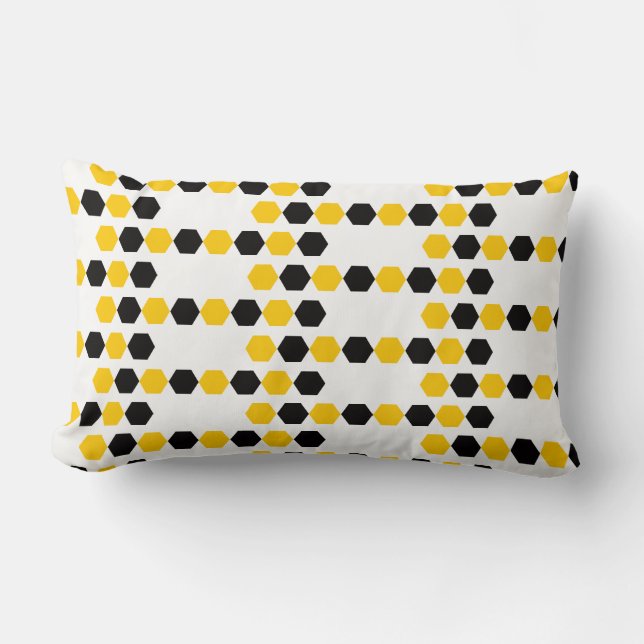 Coussin Rectangle Bourdon Noir Jaune Géométrique Hexagramme Motif He (Recto)