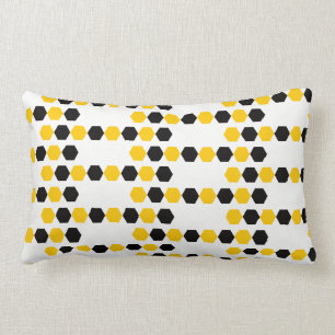 Coussin Rectangle Bourdon Noir Jaune Géométrique Hexagramme Motif He