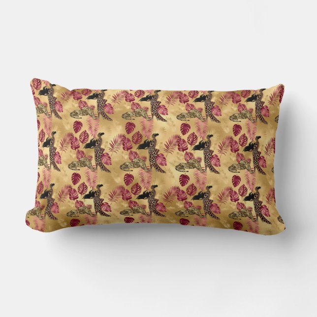 Coussin Rectangle Bourgogne et Or Série Léopard Design 4 (Recto)