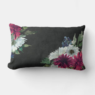 Coussin Rectangle Bourgogne Floral Splash sur Noir déchiré
