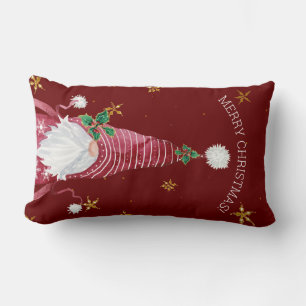Coussin Rectangle Bourgogne Rouge Whimsical Gnome Joyeux Noël Étoile