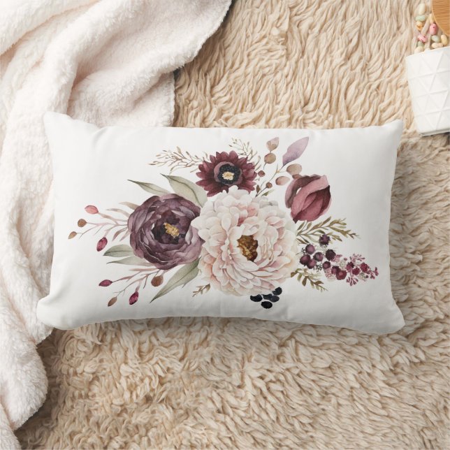 Coussin Rectangle Bourgogne Violet Bordeaux Blanc Floral Élégant Fle (Couverture)