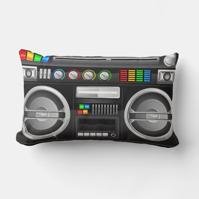 Coussin Rectangle boutons arc-en-ciel rétro boombox ghetto master (Recto)