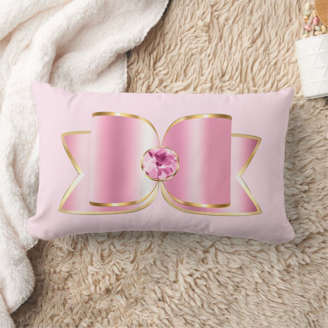 Coussin Rectangle Bow en verre rose avec pierre centrale (Couverture)