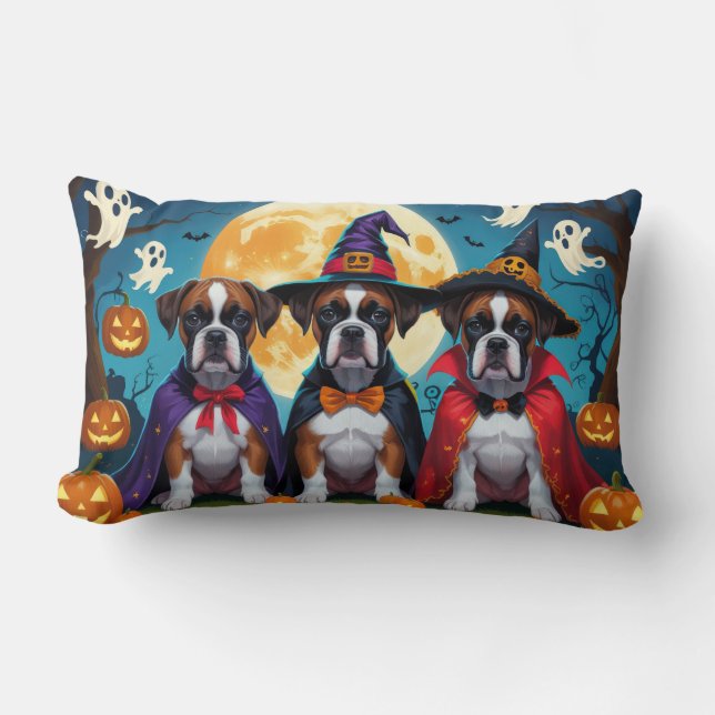 Coussin Rectangle Boxer Chiens Citrouille Halloween Funny (Recto)