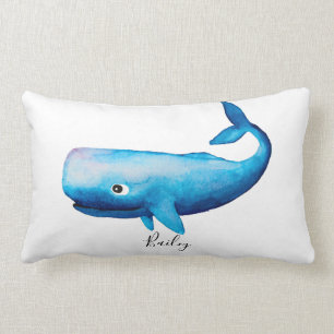 Coussin Rectangle Boy Blue Ocean Watercolor Whale Nom de la plage Nu