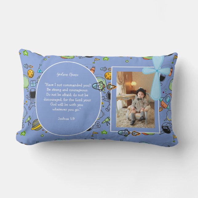 Coussin Rectangle Boys Baptême PHOTO et Bible Verse Cadeau catholiqu (Recto)