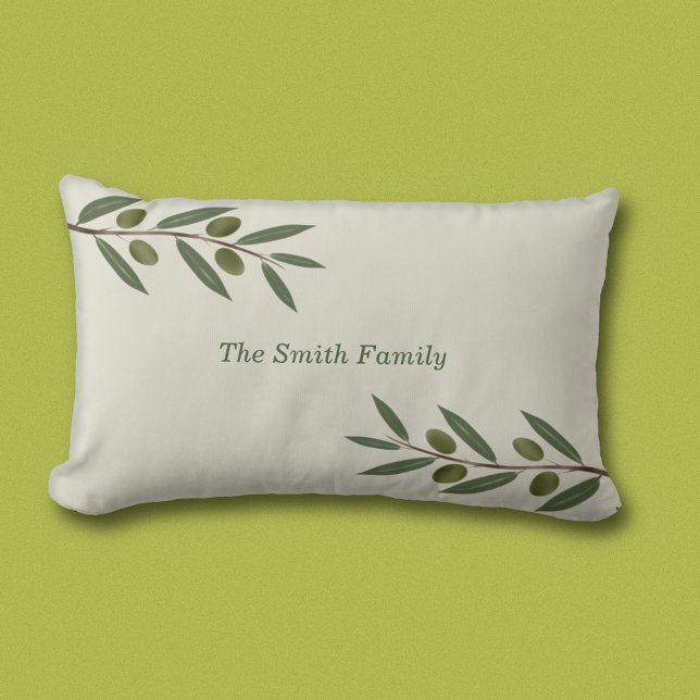 Coussin Rectangle Branche d'olive aquarelle (Watercolor Olive Branch Pillow)