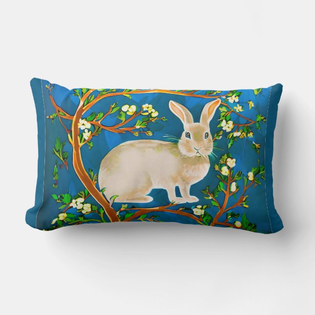 Coussin Rectangle Branches de lapin sauvage et de fleurs (Recto)