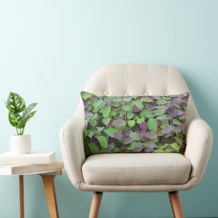 Coussin Rectangle Branches Feuilles rouges et vertes Photographie