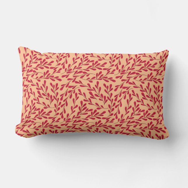 Coussin Rectangle Branches feuillues rouges motif sans couture (Recto)