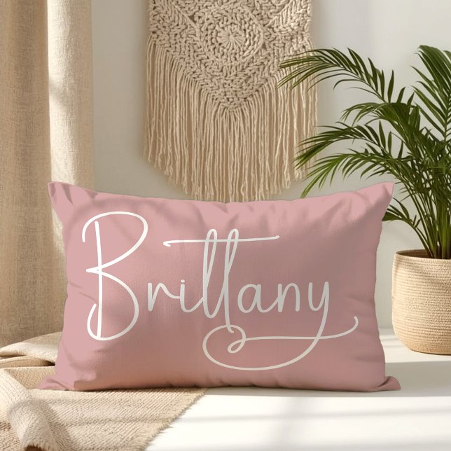 Coussin Rectangle Bretagne Signature manuscrite Coeur Dusty rose (Brittany Signature Handwritten Heart Dusty Pink Lumbar Pillow)
