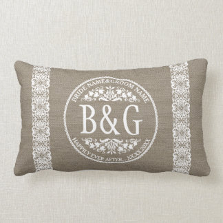 Coussin Rectangle Bride&Groom personnalisé Burlap&Lace