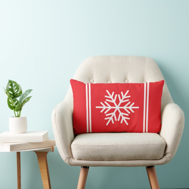 Coussin Rectangle Bright Christms Red White Racing Stripes Snowflake (Chaise)