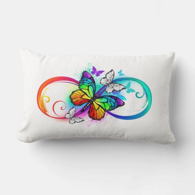 Coussin Rectangle Bright infinity with rainbow butterfly (Recto)