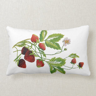 Coussin Rectangle Broderie Faux - Fraises