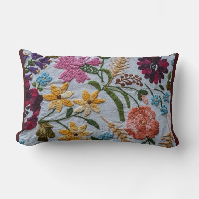 Coussin Rectangle Broderie florale Motif avec de belles fleurs (Recto)