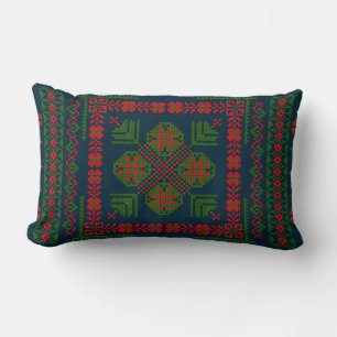 Coussin Rectangle Broderie palestinienne Tatreez rouge vert 5 Motif