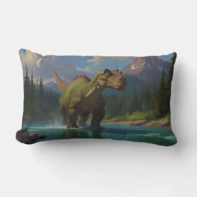 Coussin Rectangle Brontosaurus à la canne et plaisir fluvial (Recto)