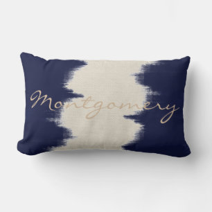 Coussin Rectangle Brosse d'indigo foncé côtier et crème en cuir