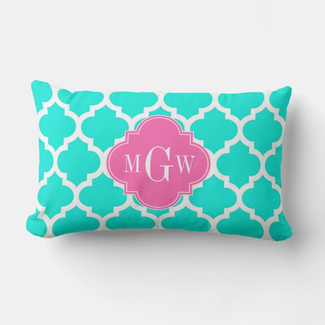 Coussin Rectangle Brt Aqua Wht Marocain #5 HotPink2 Initiale Monogra (Recto)