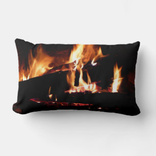 Coussin Rectangle Bûches dans la cheminée Photographie de feu chaud