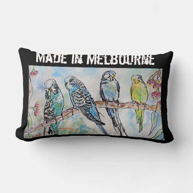 Coussin Rectangle Budgie Perruche Oiseau Fabriqué à Melbourne Oiseau (Recto)
