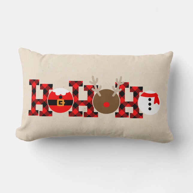 Coussin Rectangle Buffalo Plaid Ho Ho Christmas Jeu d'oreiller (Recto)