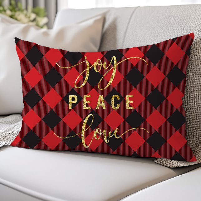 Coussin Rectangle Buffalo Plaid Joy Peace Love (Créateur téléchargé)