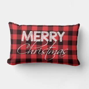 Coussin Rectangle Buffalo Plaid Rouge Noir   Joyeux Noël
