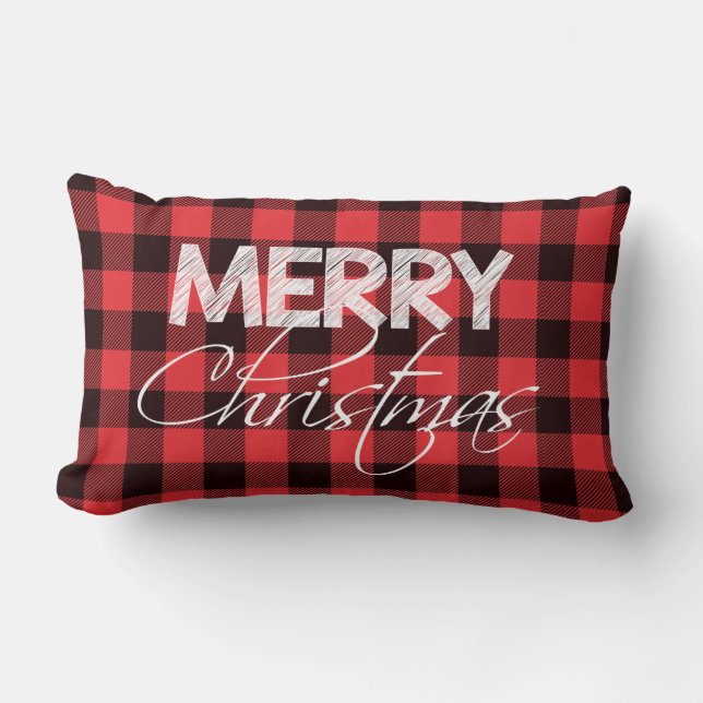 Coussin Rectangle Buffalo Plaid Rouge Noir | Joyeux Noël (Recto)