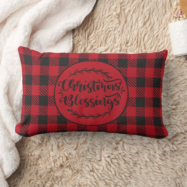 COUSSIN RECTANGLE BUFFALO PLANTÉ NOËL ROUGE ET NOIR SALUANT (Couverture)